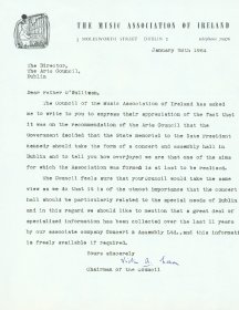 Letter from the Music Association of Ireland to Father O'Sullivan, Director of the Arts Council.